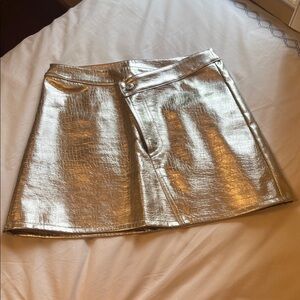 Torn by Ronny Kobo Silver Croc-Style Mini Aline Skirt Size Small